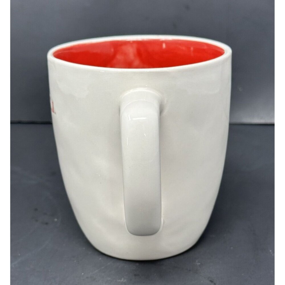 RAE DUNN FALALA White Coffee Mug Stem Font Red Interior 20 oz Christmas Magenta - Picture 2 of 8